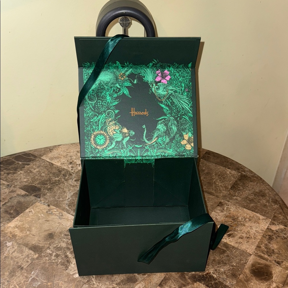 Harrods Dark Green Gift Box with Floral Accents